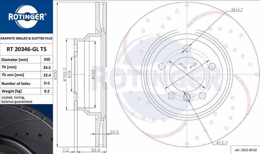 Rotinger RT 20346-GL T5 — Tarcza hamulcowa