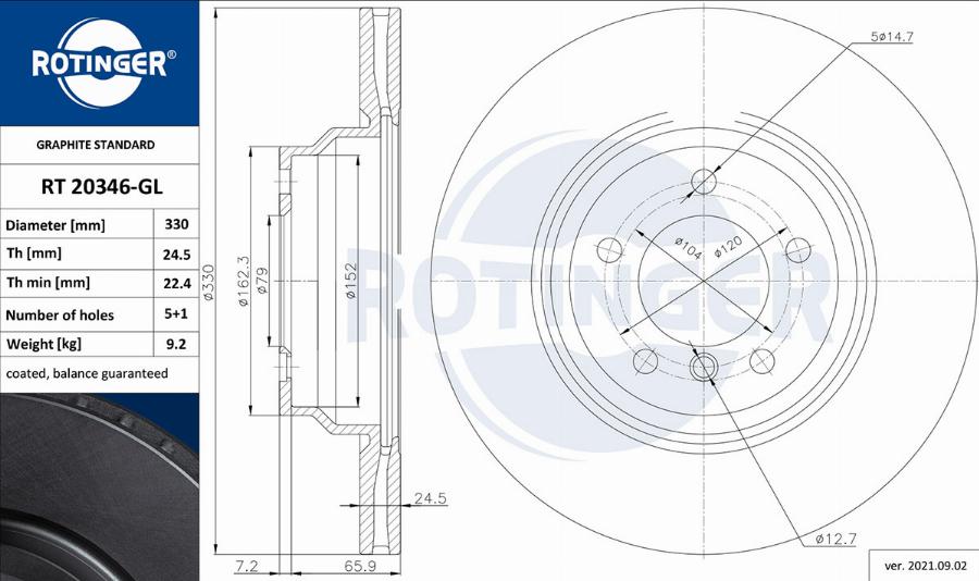 Rotinger RT 20346-GL — Tarcza hamulcowa