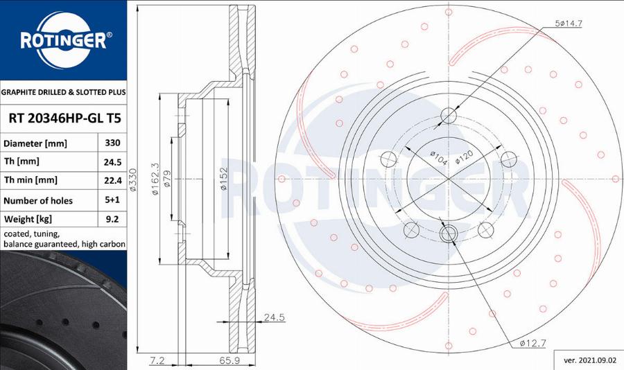 Rotinger RT 20346HP-GL T5 — Tarcza hamulcowa