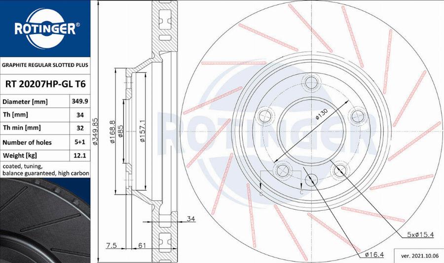 Rotinger RT 20207HP-GL T6 — Tarcza hamulcowa