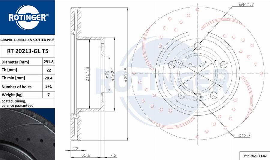 Rotinger RT 20213-GL T5 — Tarcza hamulcowa