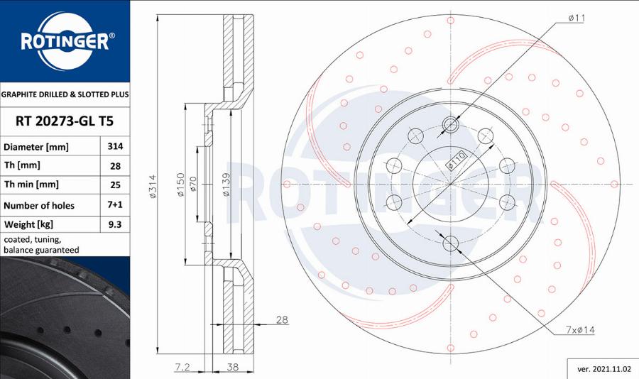 Rotinger RT 20273-GL T5 — Tarcza hamulcowa