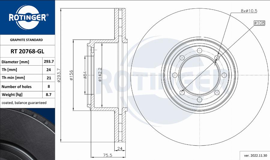 Rotinger RT 20768-GL — Tarcza hamulcowa