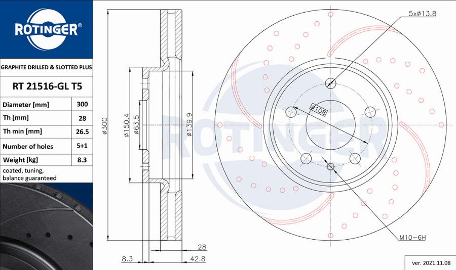 Rotinger RT 21516-GL T5 — Tarcza hamulcowa