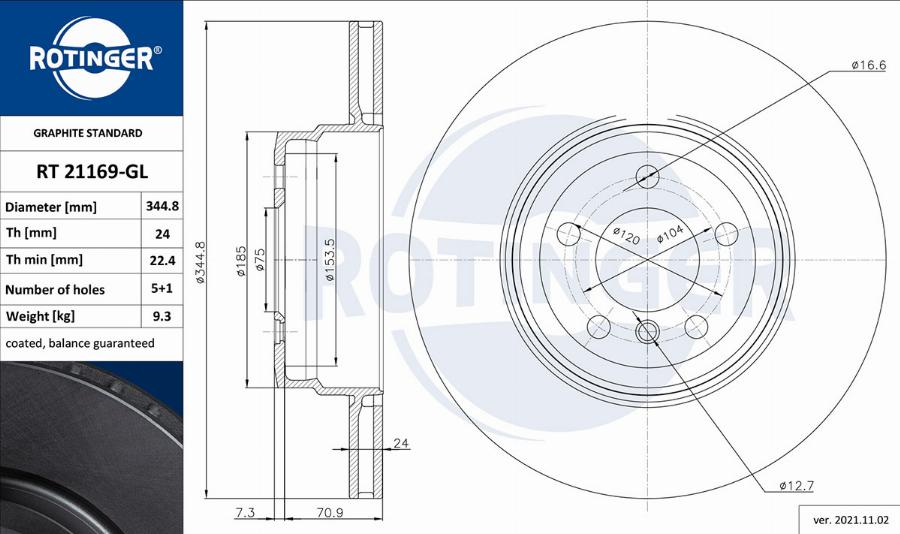 Rotinger RT 21169-GL — Tarcza hamulcowa
