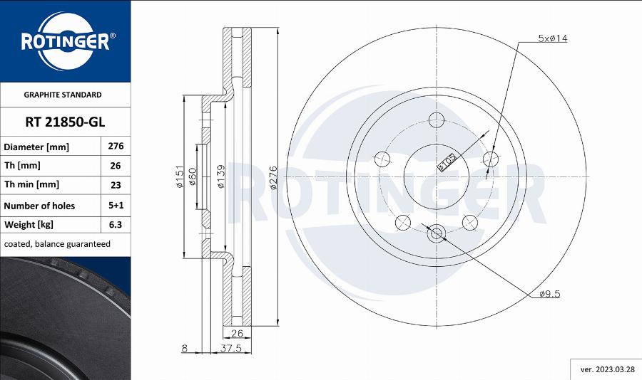 Rotinger RT 21850-GL — Tarcza hamulcowa