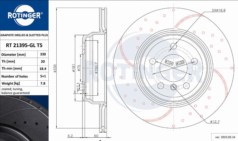 Rotinger RT 21395-GL T5 — Tarcza hamulcowa