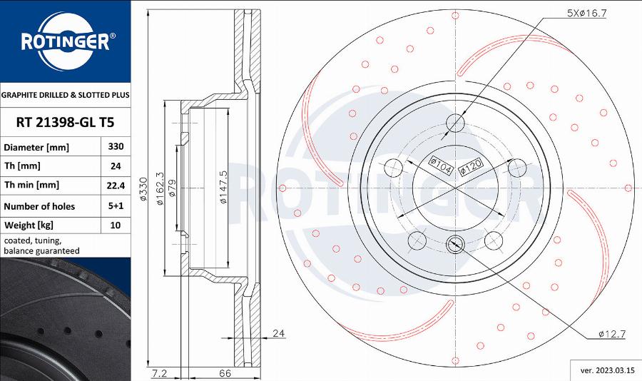 Rotinger RT 21398-GL T5 — Tarcza hamulcowa