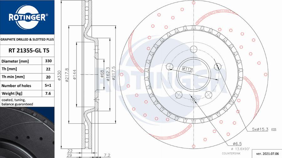 Rotinger RT 21355-GL T5 — Tarcza hamulcowa