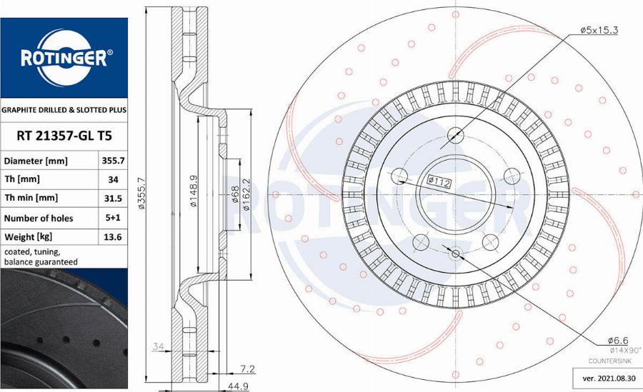 Rotinger RT 21357-GL T5 — Tarcza hamulcowa