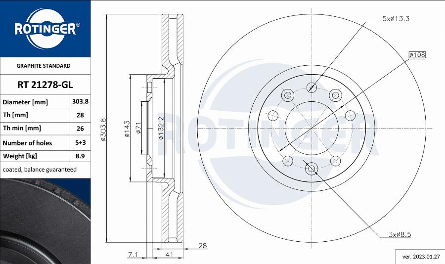 Rotinger RT 21278-GL — Tarcza hamulcowa