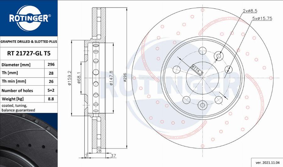 Rotinger RT 21727-GL T5 — Tarcza hamulcowa