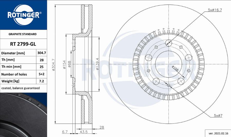 Rotinger RT 2799-GL — Tarcza hamulcowa