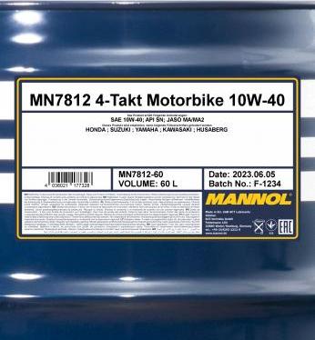 SCT-MANNOL MN7812-60 - OLEJ MANNOL 10W40 60L MOTORBIKE 4T ESTER TECHNOLOGY SL - JASO MA-MA2