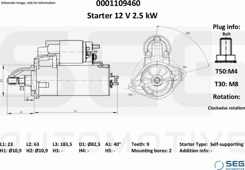 SEG AUTOMOTIVE 0001109460 — Rozrusznik