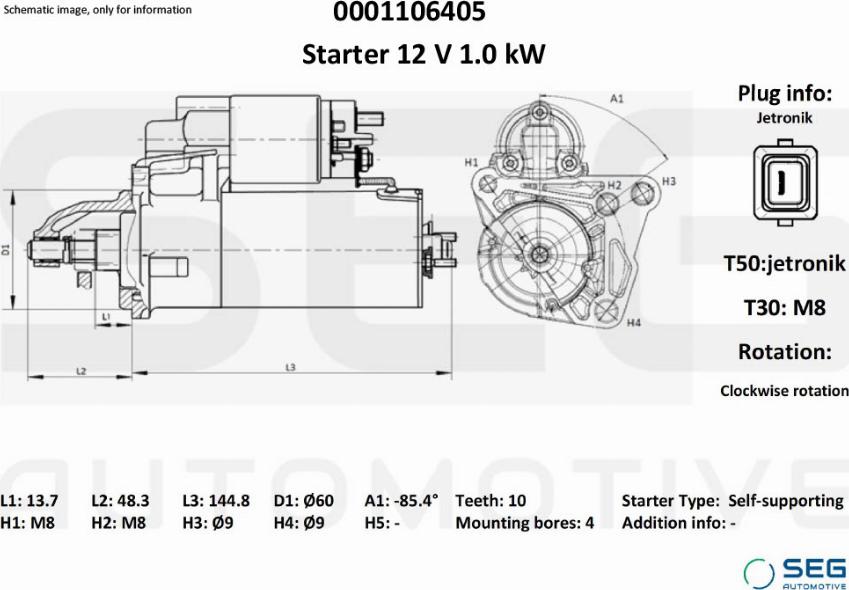 SEG AUTOMOTIVE 0001106405 — Rozrusznik