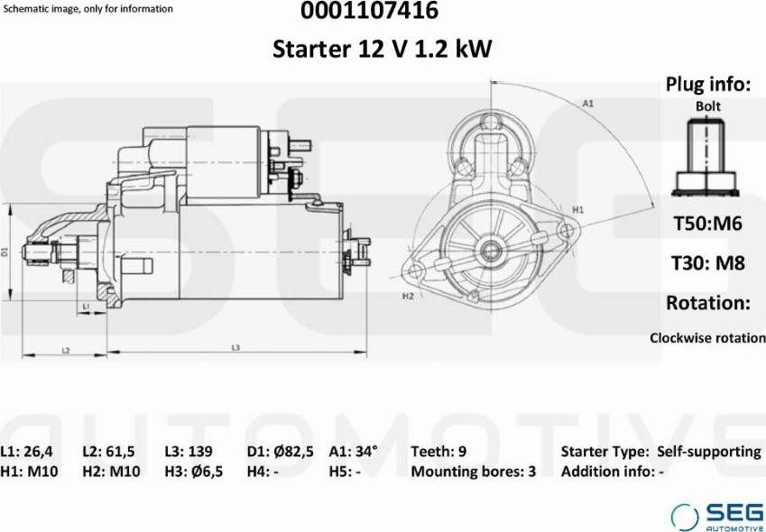SEG AUTOMOTIVE 0001107416 - Rozrusznik