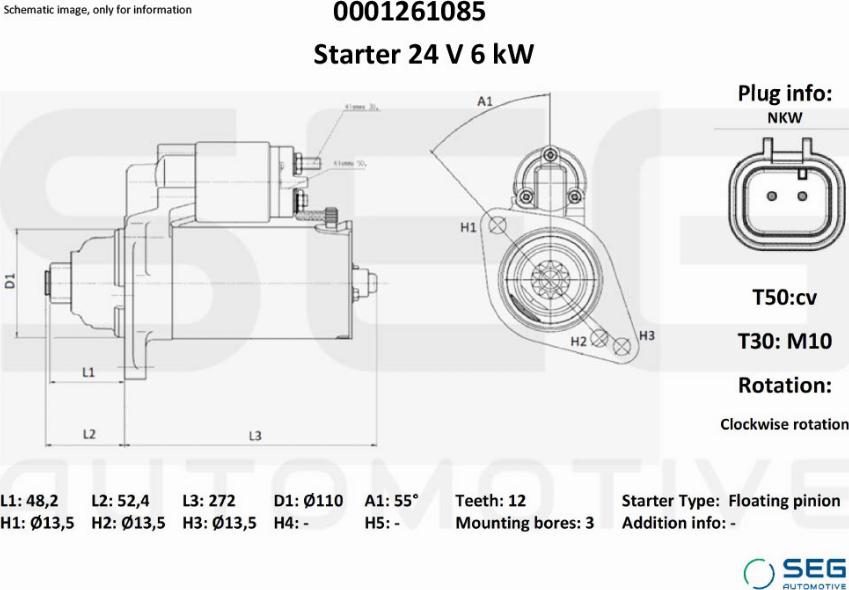 SEG AUTOMOTIVE 0001261085 — Rozrusznik
