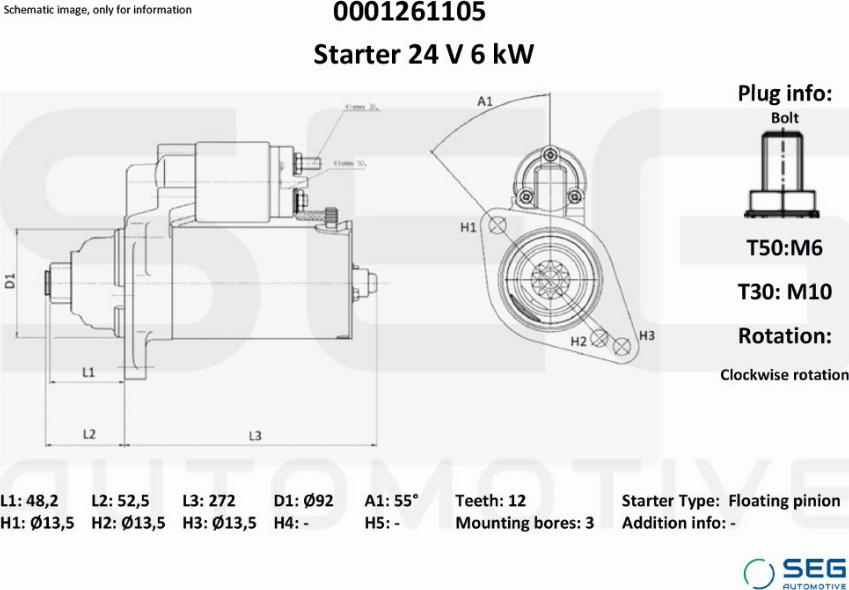 SEG AUTOMOTIVE 0 001 261 105 — Rozrusznik