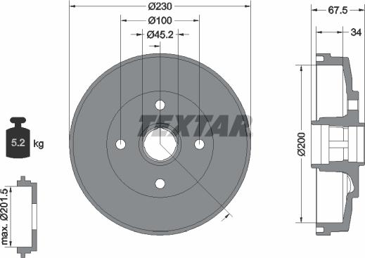 Textar 94036500 — Bęben hamulcowy