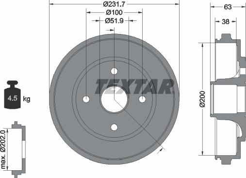 Textar 94033200 — Bęben hamulcowy