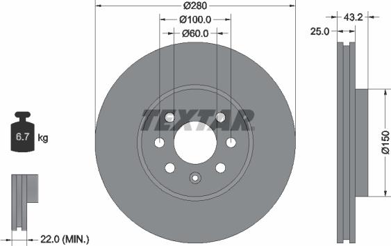 Textar 92129303 — Tarcza hamulcowa