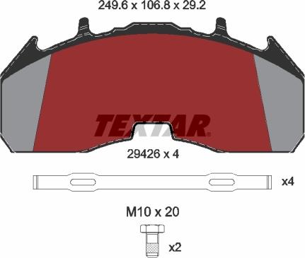 Textar 2942602 — Zestaw klocków hamulcowych, hamulce tarczowe