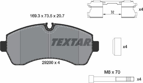 Textar 2920002 — Zestaw klocków hamulcowych, hamulce tarczowe