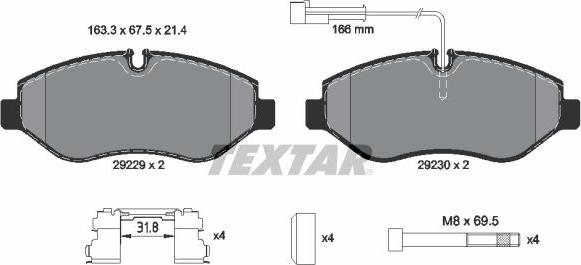 Textar 2922902 — Zestaw klocków hamulcowych, hamulce tarczowe