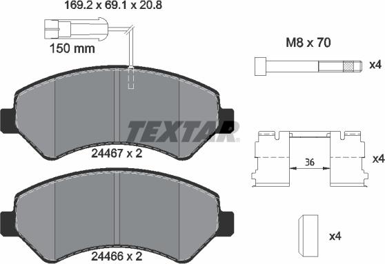 Textar 2446705 — Zestaw klocków hamulcowych, hamulce tarczowe