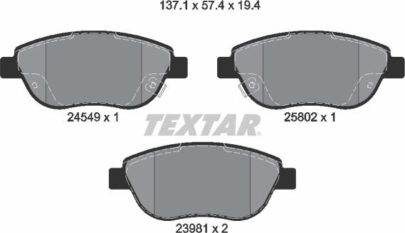 Textar 2454901 — Zestaw klocków hamulcowych, hamulce tarczowe