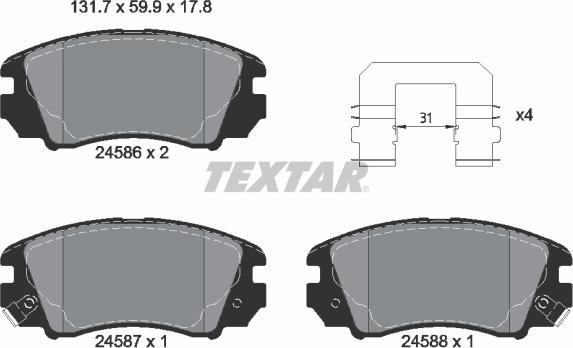 Textar 2458601 — Zestaw klocków hamulcowych, hamulce tarczowe