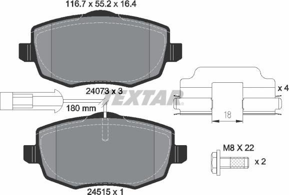 Textar 2407303 — Zestaw klocków hamulcowych, hamulce tarczowe