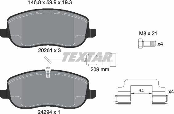 Textar 2429401 — Zestaw klocków hamulcowych, hamulce tarczowe