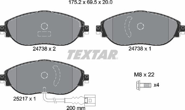 Textar 2473801 — Zestaw klocków hamulcowych, hamulce tarczowe