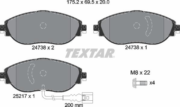 Textar 2473803 — Zestaw klocków hamulcowych, hamulce tarczowe