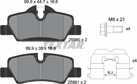 Textar 2598001 — Zestaw klocków hamulcowych, hamulce tarczowe