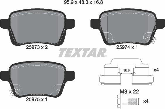 Textar 2597301 — Zestaw klocków hamulcowych, hamulce tarczowe