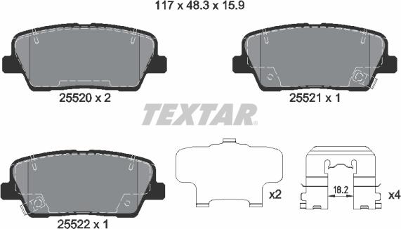 Textar 2552001 — Zestaw klocków hamulcowych, hamulce tarczowe