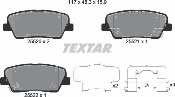 Textar 2552003 — Zestaw klocków hamulcowych, hamulce tarczowe