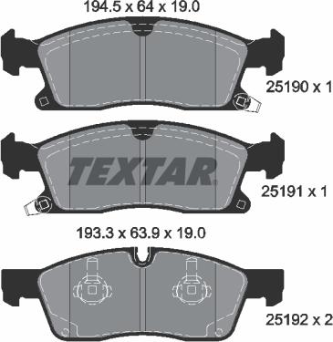 Textar 2519002 — Zestaw klocków hamulcowych, hamulce tarczowe