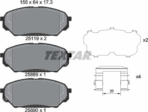 Textar 2511901 — Zestaw klocków hamulcowych, hamulce tarczowe