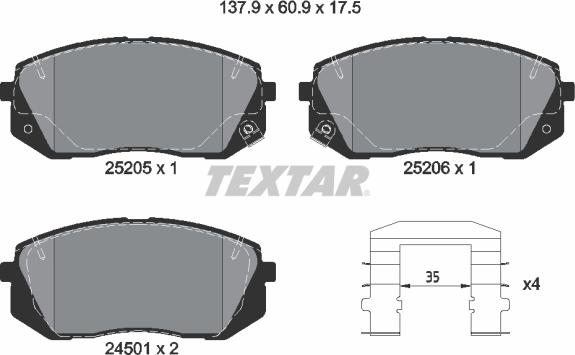 Textar 2520501 — Zestaw klocków hamulcowych, hamulce tarczowe