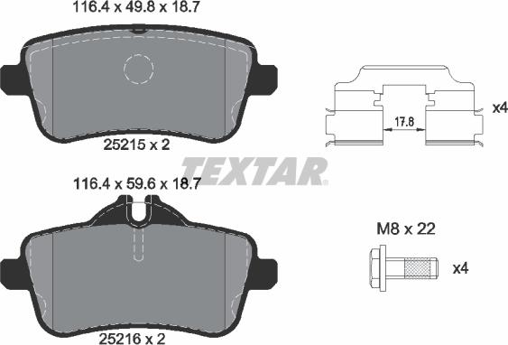 Textar 2521502 — Zestaw klocków hamulcowych, hamulce tarczowe