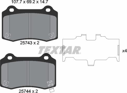 Textar 2574301 — Zestaw klocków hamulcowych, hamulce tarczowe