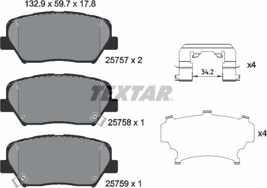 Textar 2575701 — Zestaw klocków hamulcowych, hamulce tarczowe