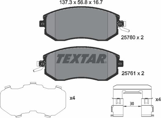 Textar 2576001 — Zestaw klocków hamulcowych, hamulce tarczowe