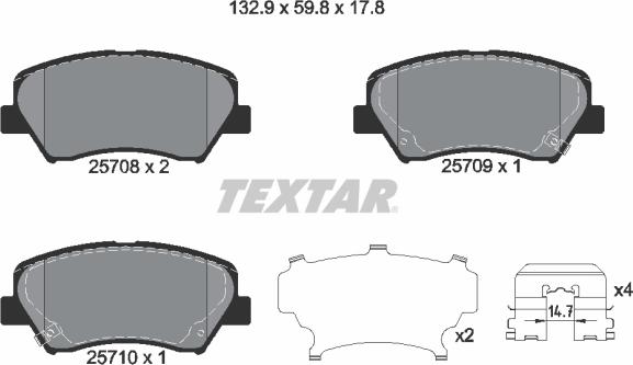Textar 2570801 — Zestaw klocków hamulcowych, hamulce tarczowe