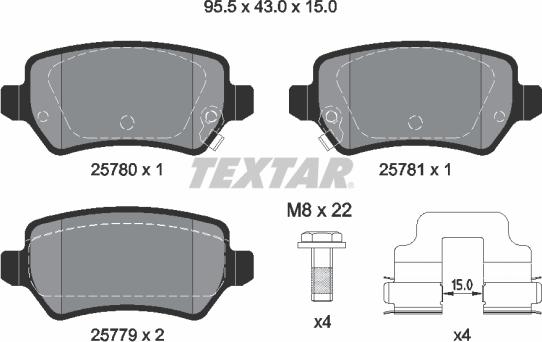 Textar 2578001 — Zestaw klocków hamulcowych, hamulce tarczowe