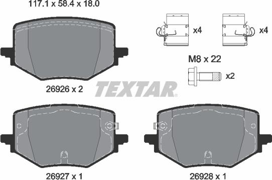 Textar 2692601 — Zestaw klocków hamulcowych, hamulce tarczowe